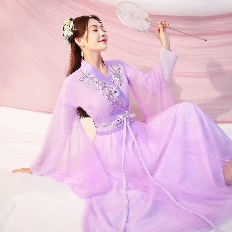Women's Hanfu Costume Set - Turn Collar & Wide Sleeve Design