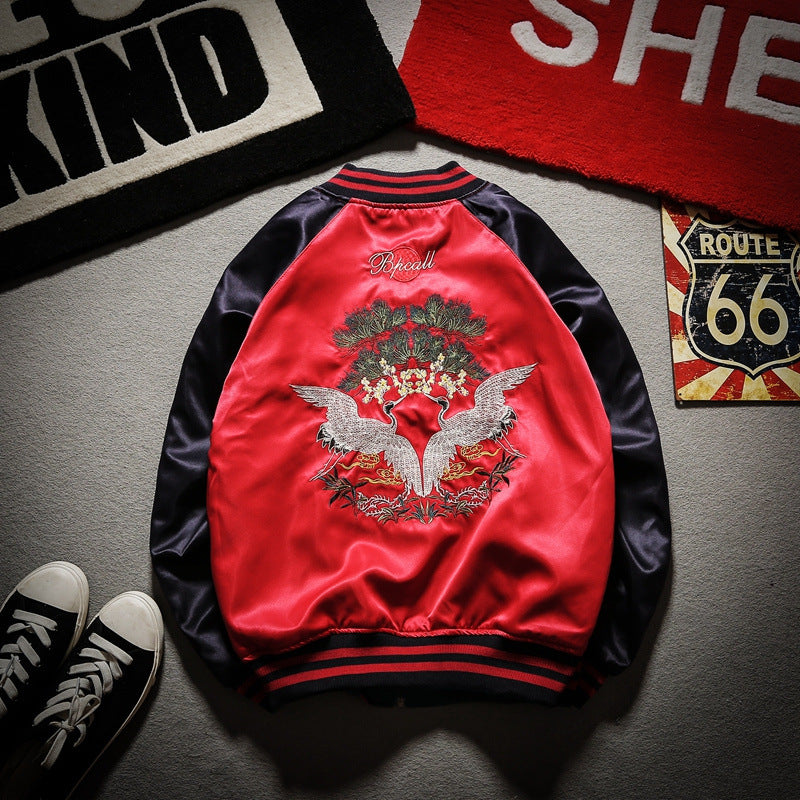 Bee Embroidered Reversible Baseball Jacket (Harajuku Style) - front view