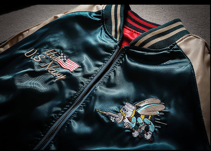 Bee Embroidered Reversible Baseball Jacket (Harajuku Style) - in use