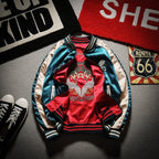 Bee Embroidered Reversible Baseball Jacket (Harajuku Style) - detail view
