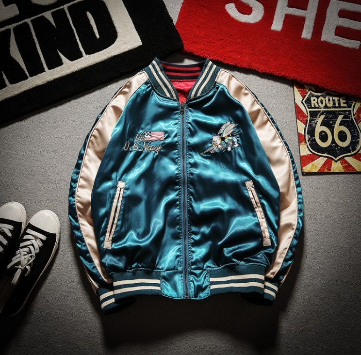Bee Embroidered Reversible Baseball Jacket (Harajuku Style) - side view