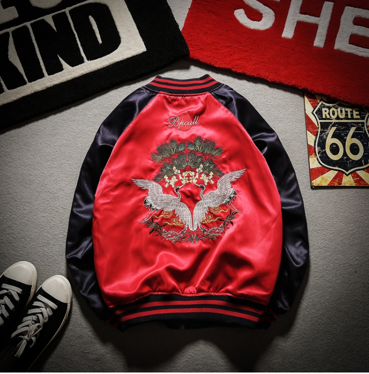 Bee Embroidered Reversible Baseball Jacket (Harajuku Style) - back view