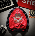 Bee Embroidered Reversible Baseball Jacket (Harajuku Style) - back view
