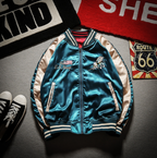Bee Embroidered Reversible Baseball Jacket (Harajuku Style) - styled view