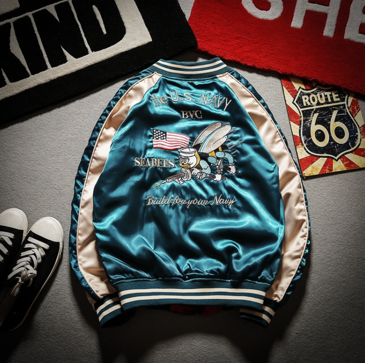 Bee Embroidered Reversible Baseball Jacket (Harajuku Style) - alternate angle