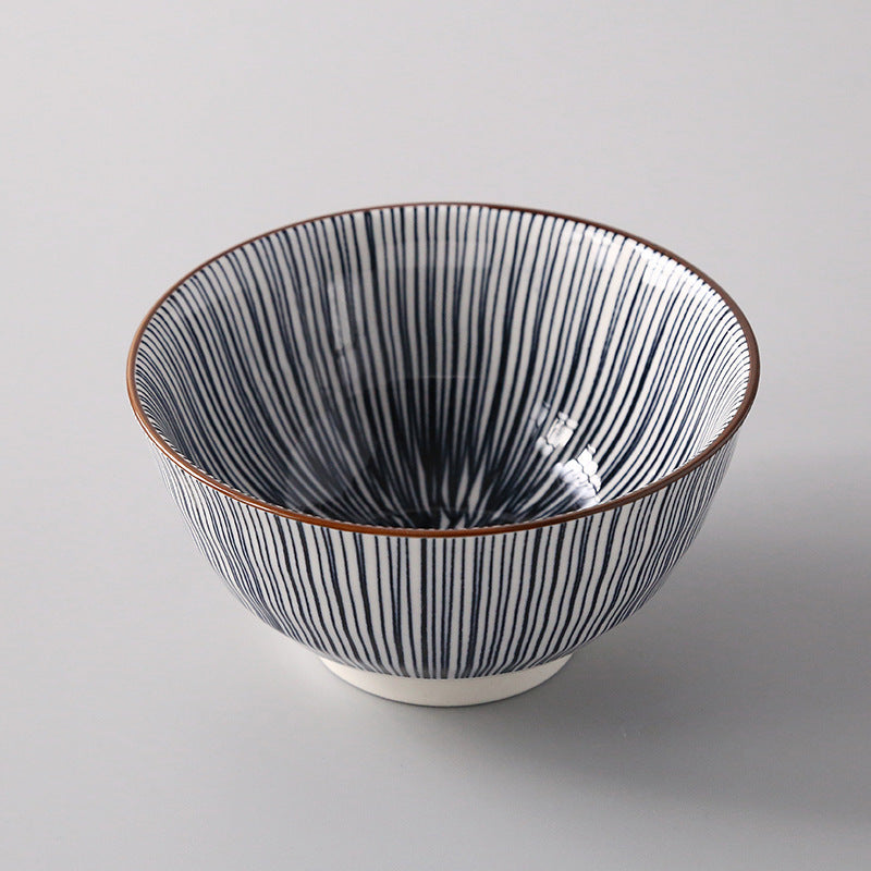 5-Inch Japanese Glazed Ceramic Threaded Rice Bowl