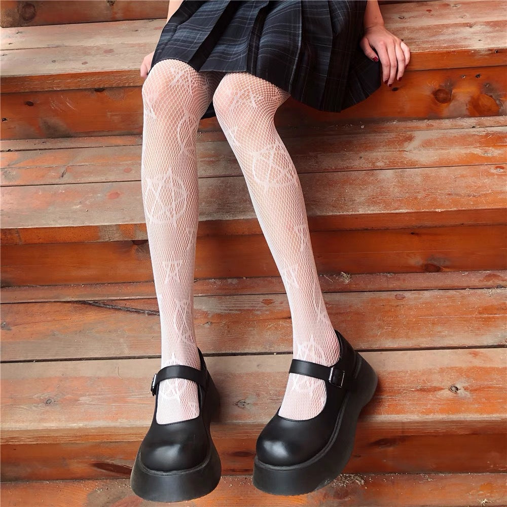 Black and White Fishnet Stockings - Harajuku Style - front view