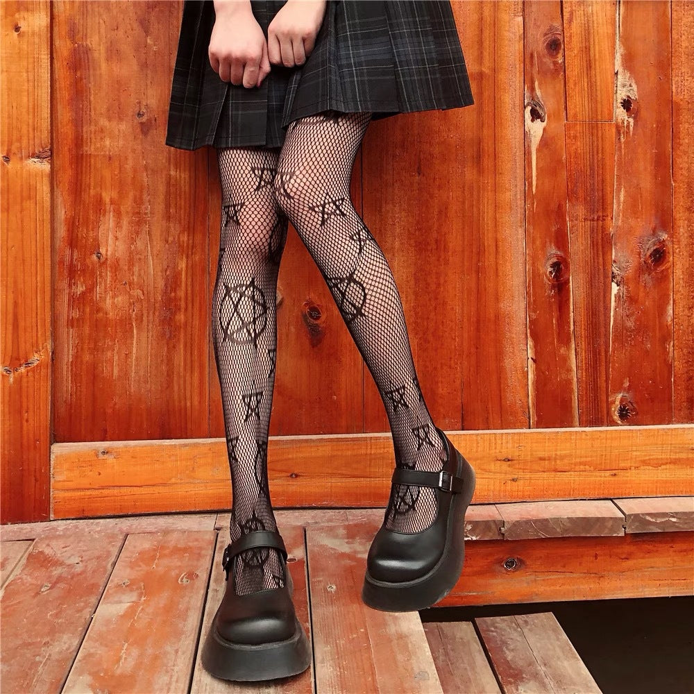 Black and White Fishnet Stockings - Harajuku Style - detail view