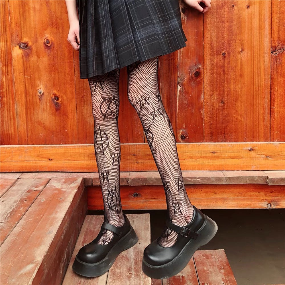 Black and White Fishnet Stockings - Harajuku Style - side view