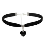 Black Velvet Heart Choker Necklace - Adjustable Soft Collar Chain for Cosplay and Parties - front view