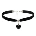 Black Velvet Heart Choker Necklace - Adjustable Soft Collar Chain for Cosplay and Parties - detail view