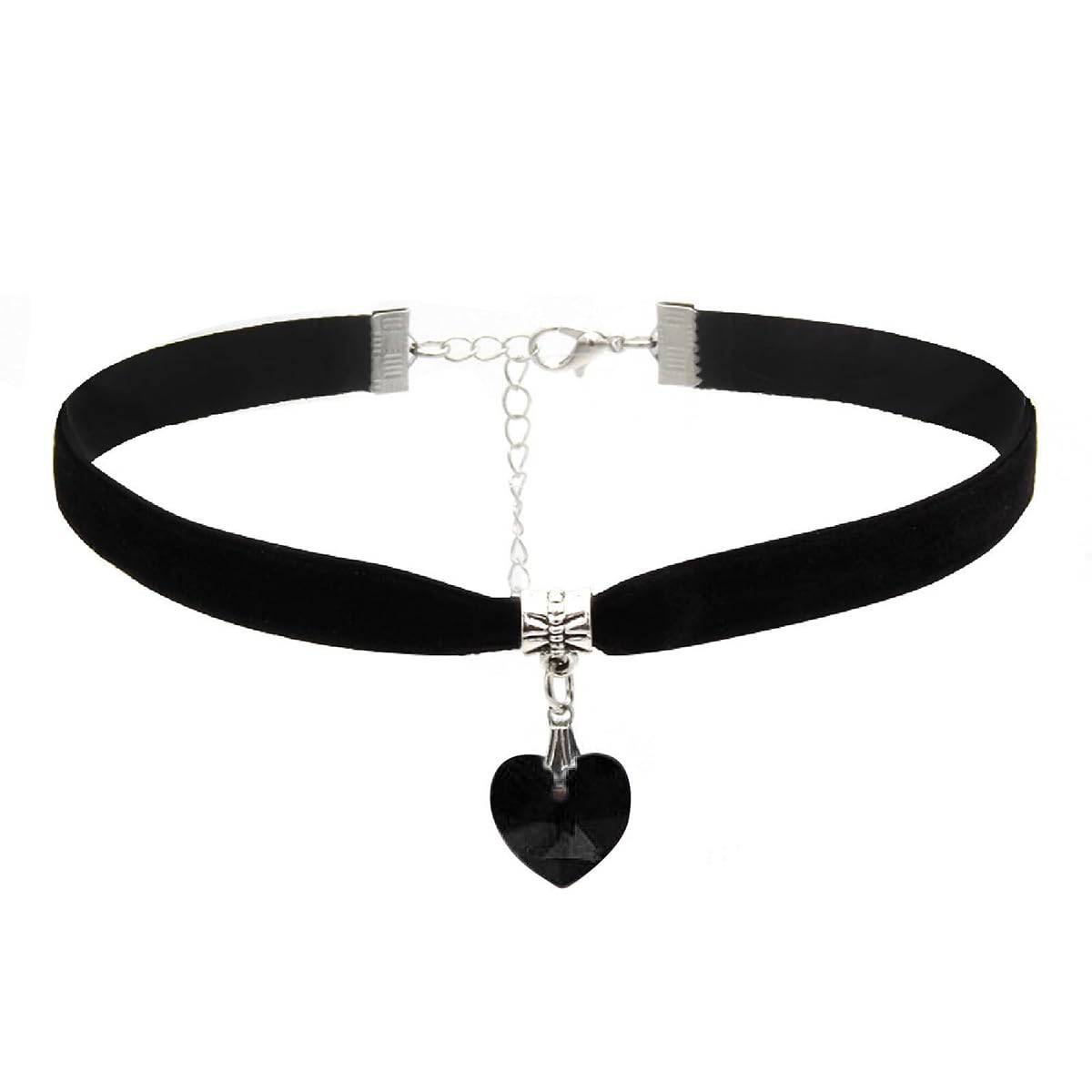 Black Velvet Heart Choker Necklace - Adjustable Soft Collar Chain for Cosplay and Parties - detail view