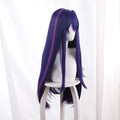Blue Purple Highlight Long Ponytail Cosplay Wig - front view