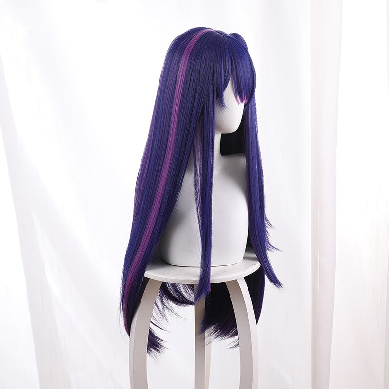 Blue Purple Highlight Long Ponytail Cosplay Wig - front view