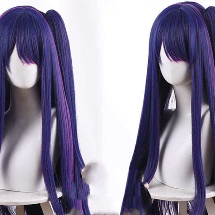 Blue Purple Highlight Long Ponytail Cosplay Wig - detail view