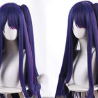 Blue Purple Highlight Long Ponytail Cosplay Wig - detail view