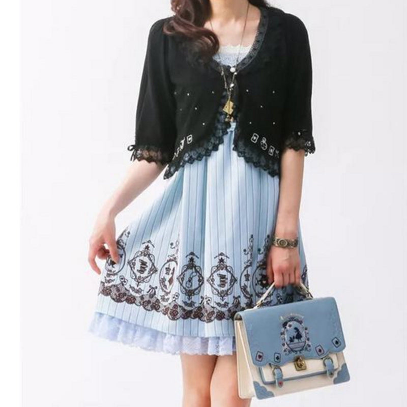 Lolita Alice Embroidered Backpack - Playing Cards PU Bag
