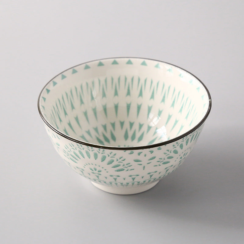 5-Inch Japanese Glazed Ceramic Threaded Rice Bowl