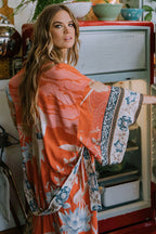 Floral Kimono Beach Cover-Up - Lightweight Rayon Crane Print