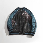 Embroidered Koi Short Baseball Jacket