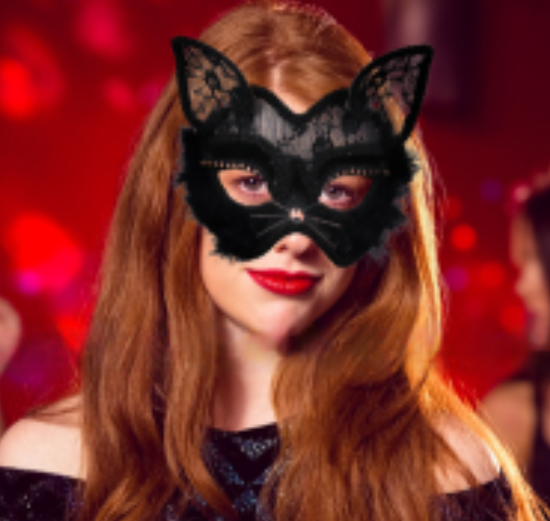 Fox Lace Eye Mask - Black Halloween Masquerade Half Mask