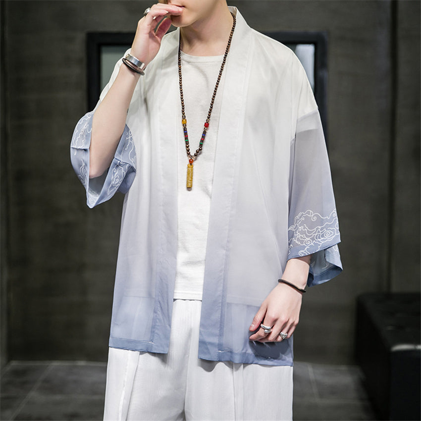 Men's Ice Silk Hanfu Cardigan - Casual Oversize Jacket