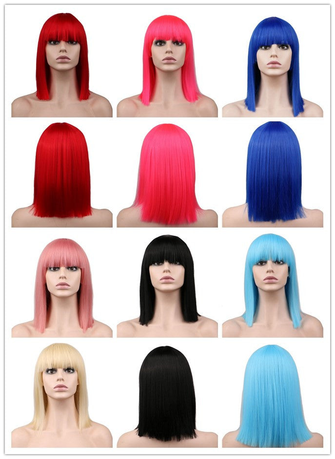 Short Straight Anime Cosplay Wig - Heat-Friendly & Styleable