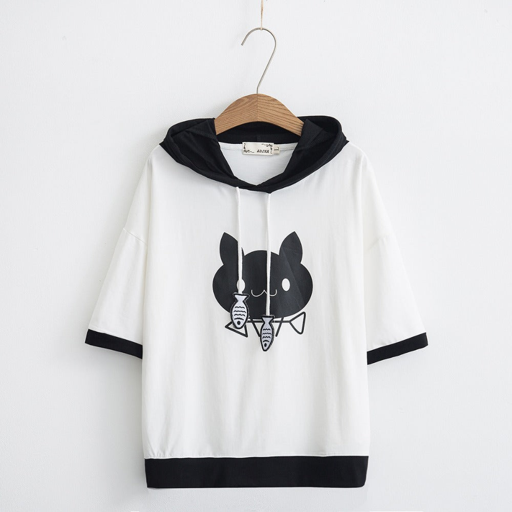 Harajuku Kawaii Cat Ear Hoodie - Pullover With Paw Details