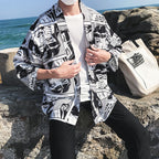 Cartoon Print Kimono Cardigan - 3/4 Sleeve Summer Layer