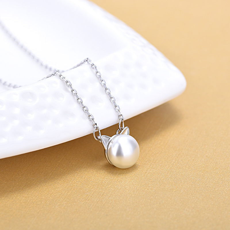 Cat Ear Pearl Choker Necklace - side view