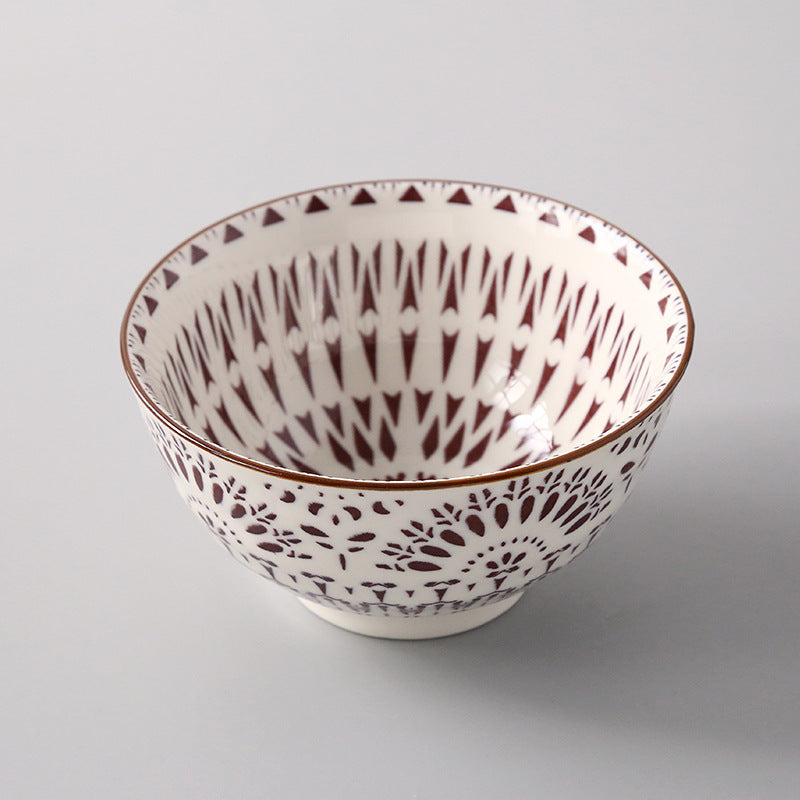 5-Inch Japanese Glazed Ceramic Threaded Rice Bowl