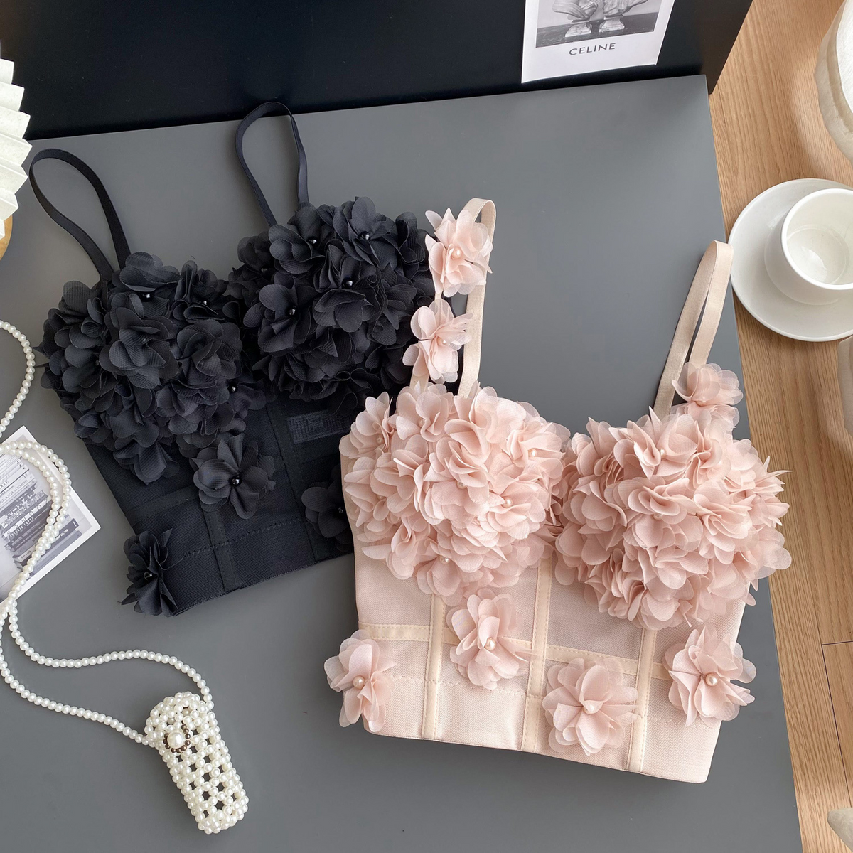 Floral Corset Camisole Top - Sweetheart Neck, Backless