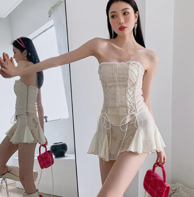 Cross Lace Leather Corset Top - Fitted Lace-Up Design