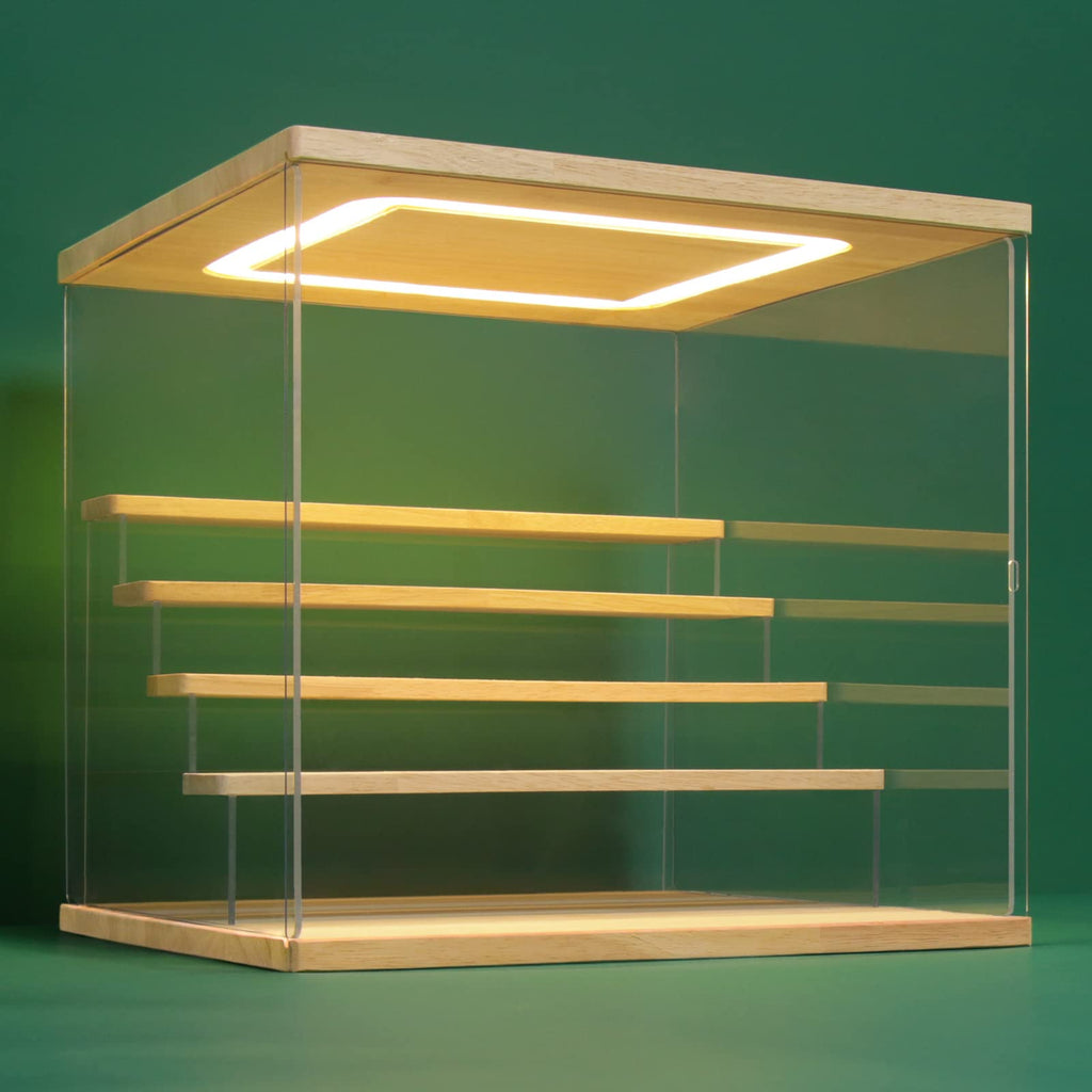 Clear Acrylic Display Case with LED Light - 5-Tier Dustproof Collectible Showcase, 12.4 - front view