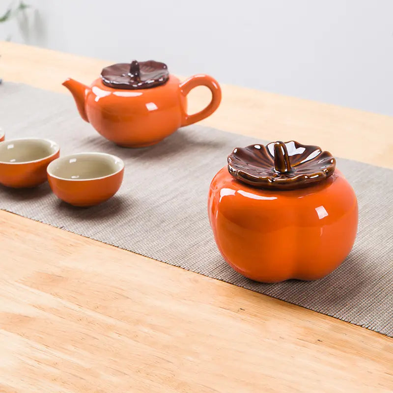 Creative Ceramic Teapot in Persimmon Shape (1pc) - back view