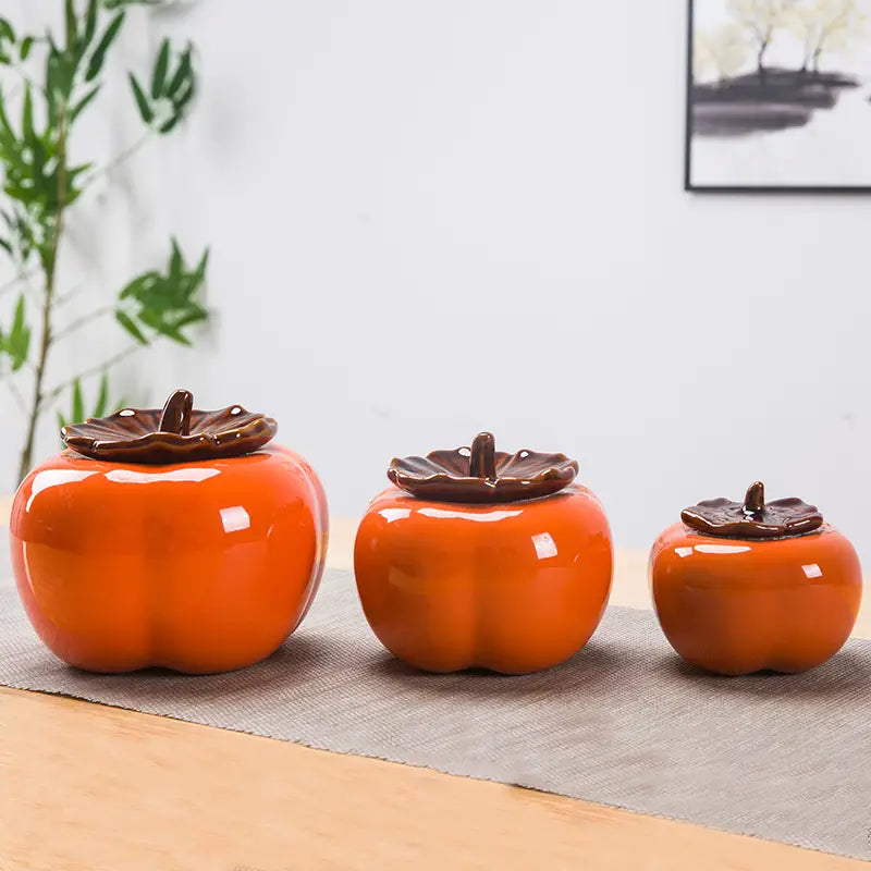 Creative Ceramic Teapot in Persimmon Shape (1pc) - styled view