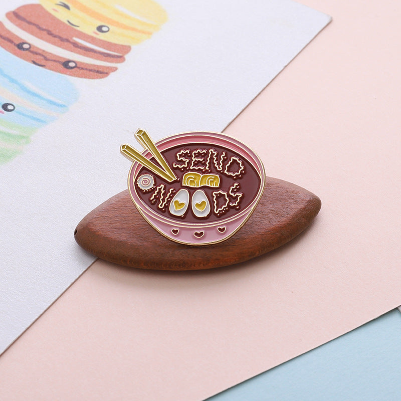 Cute Cartoon Ramen Brooch - Stylish Japanese Pin - scale view