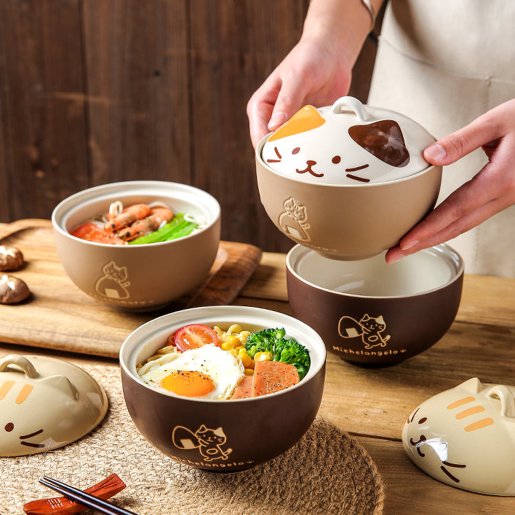 Cute Cat Ceramic Bowl for Soup, Noodles, and Salad - front view