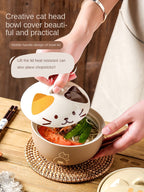Cute Cat Ceramic Bowl for Soup, Noodles, and Salad - detail view