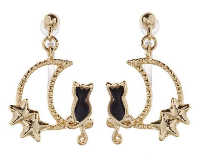Cute Cat Earrings and Moon Ear Cuffs - back view