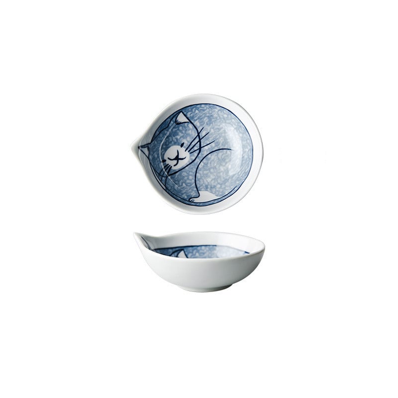 Cute Cat Japanese Cartoon Water Drop Rice Bowl Set - front view