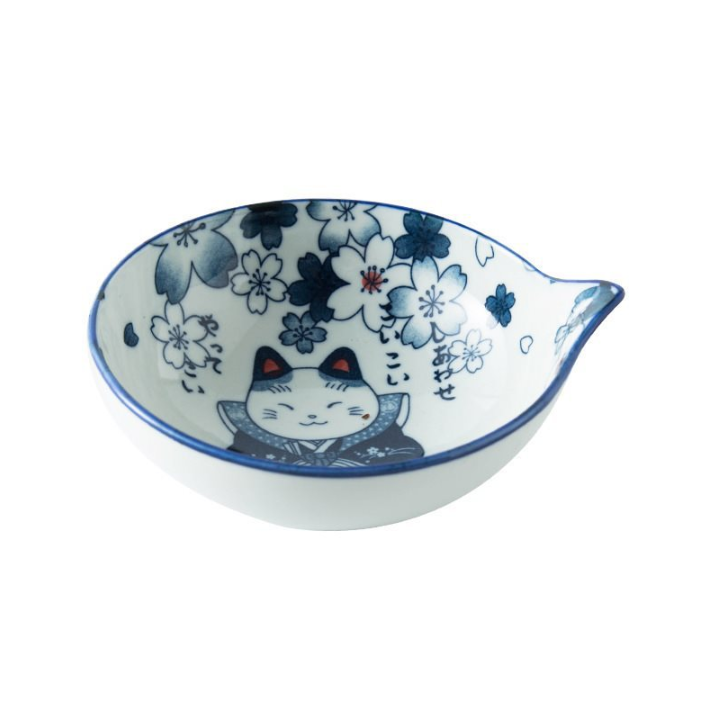 Cute Cat Japanese Cartoon Water Drop Rice Bowl Set - back view