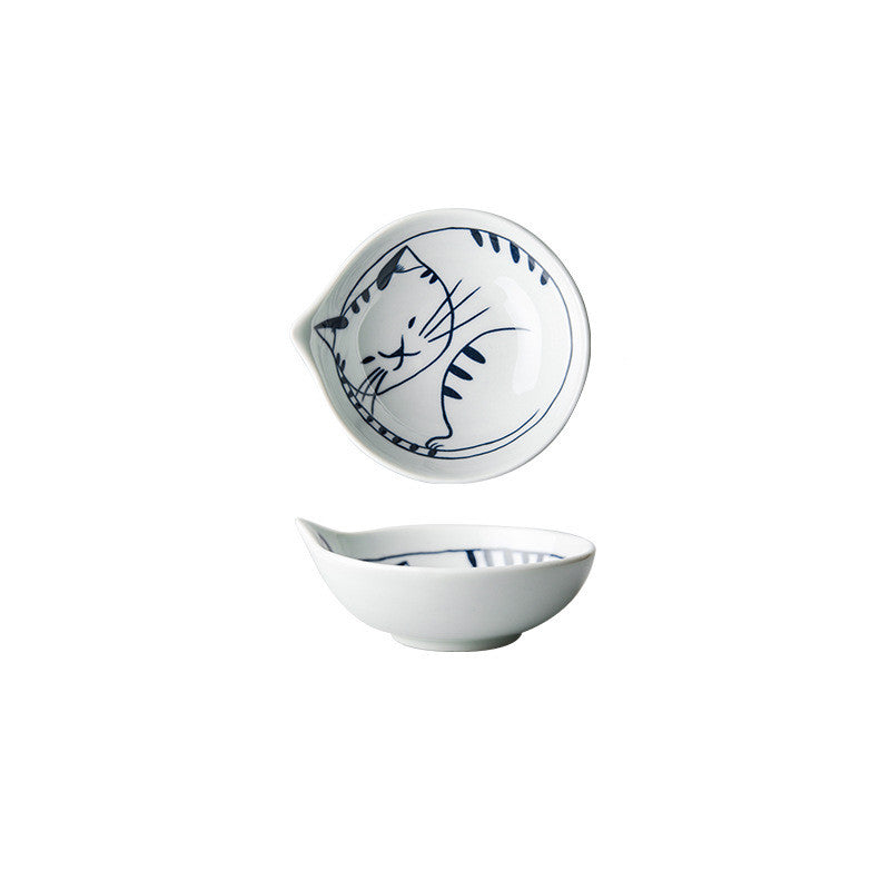 Cute Cat Japanese Cartoon Water Drop Rice Bowl Set - styled view