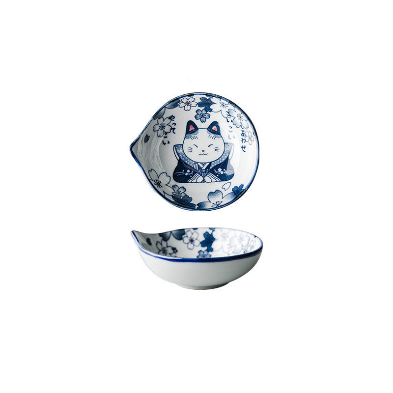 Cute Cat Japanese Cartoon Water Drop Rice Bowl Set - close-up