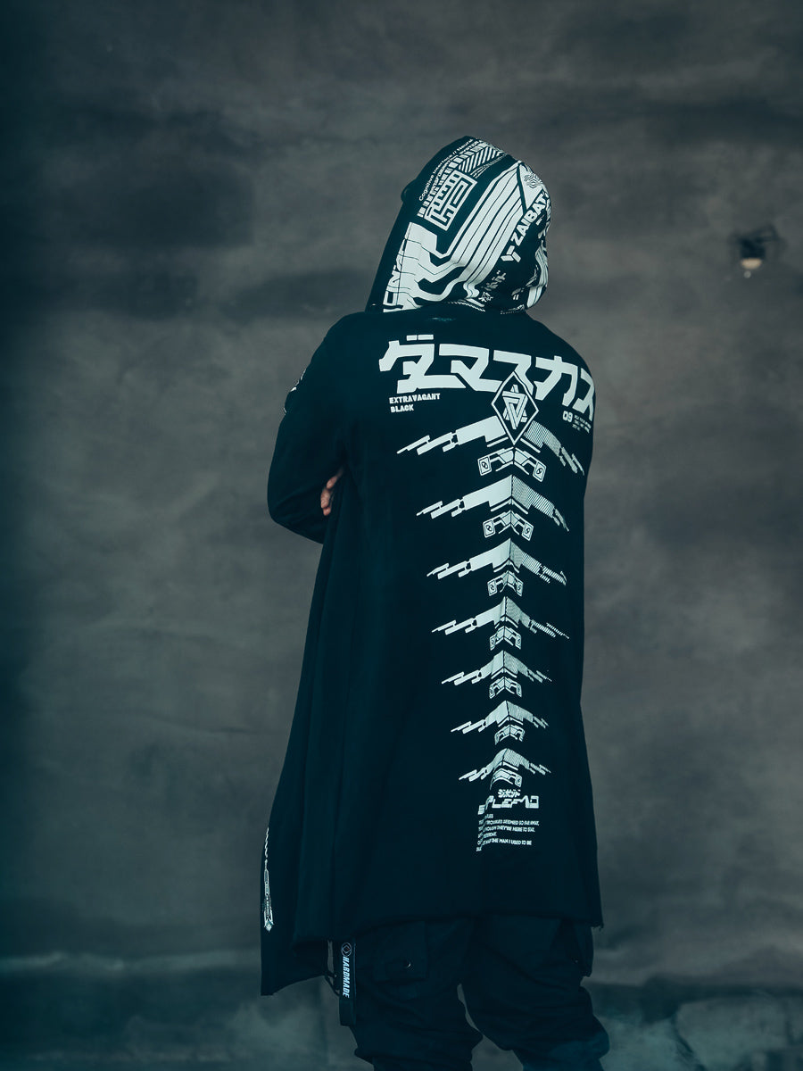 Cyberpunk Long Overcoat with Hooded Cape for Men - alternate angle