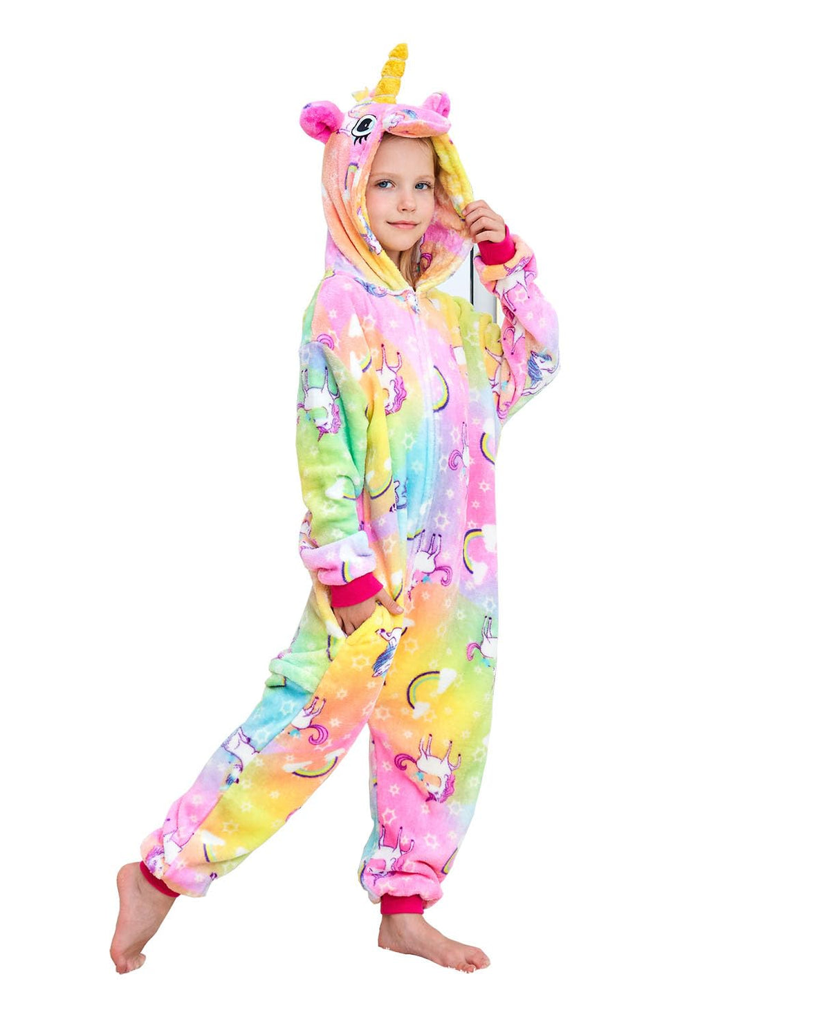Rainbow Unicorn Onesie - Kids Fleece Cosplay Pajamas