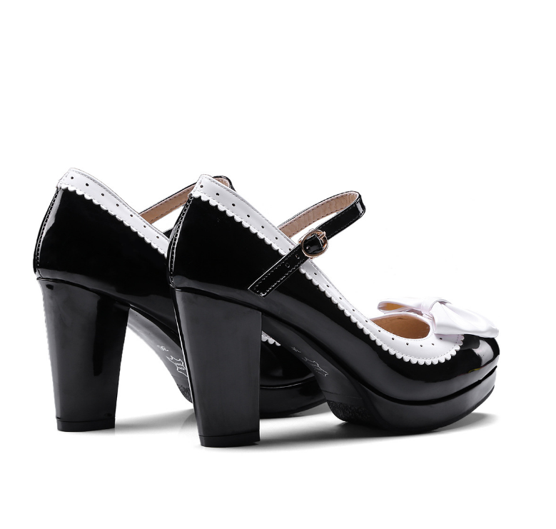 Lolita Butterfly Shoes - Low-Cut PU With Chunky Heel