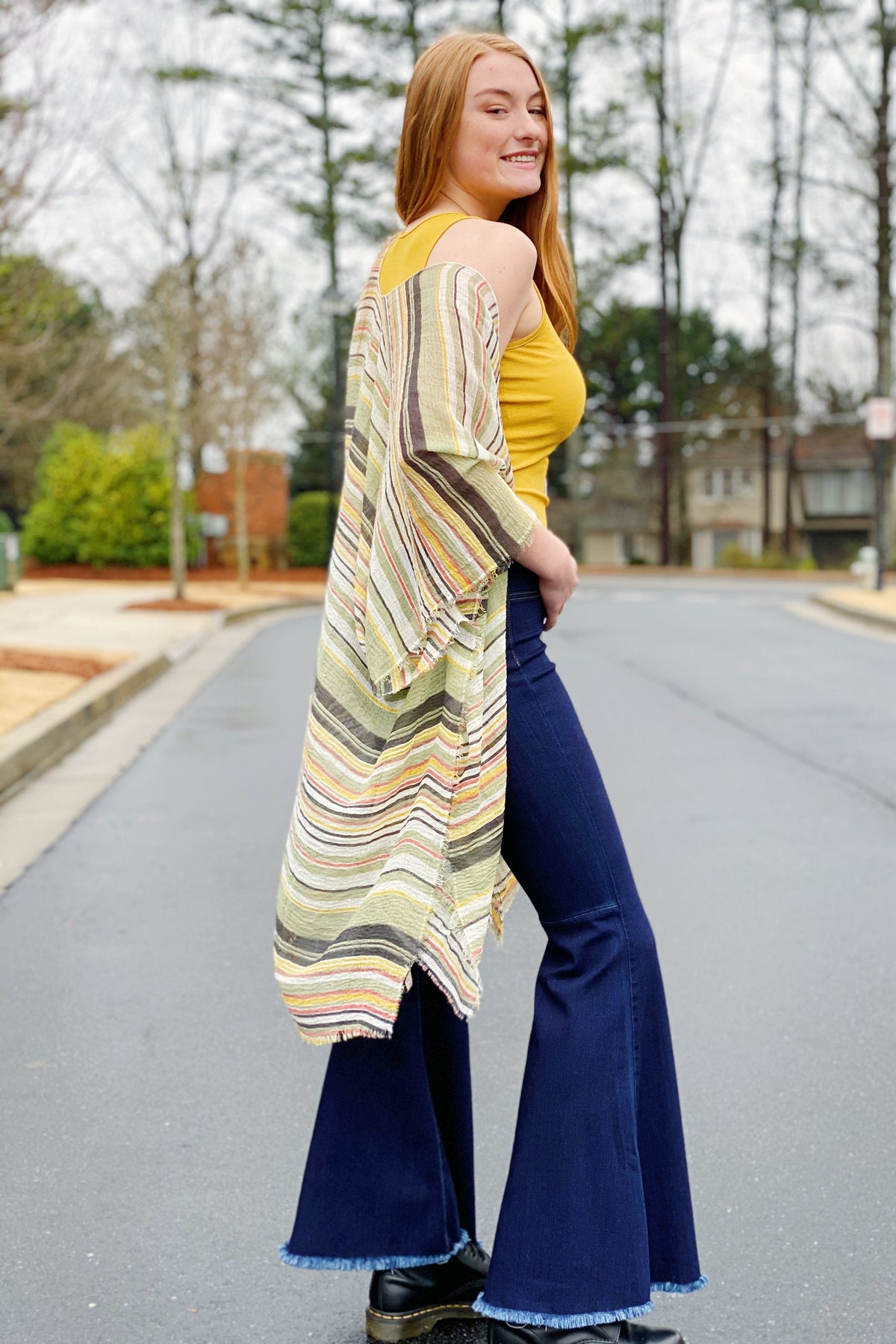 Multi Stripe Open Kimono - Lightweight Sheer Woven Fabric
