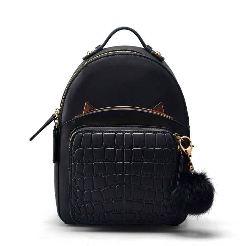 Cat Ear Backpack for Women - Sleek PU Leather Campus Bag
