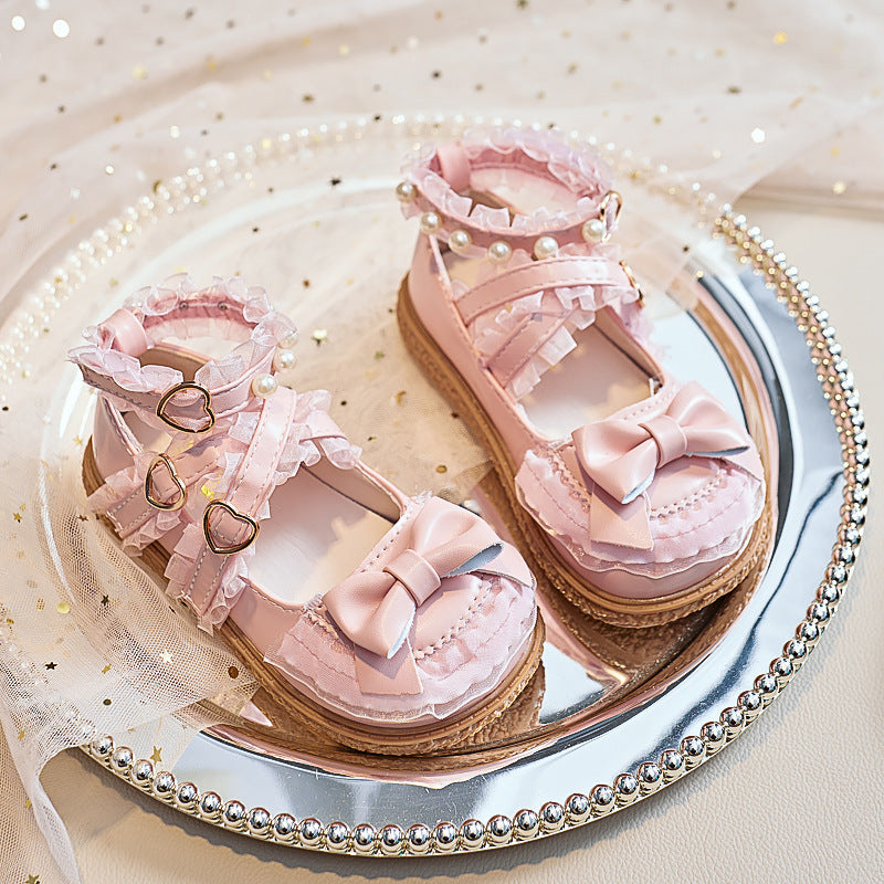 Bow Lace Lolita Leather Shoes - Japanese Kawaii All-Match Style